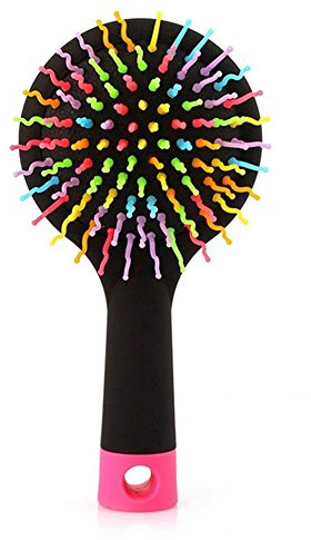 Rainbow Volume Antistatischer Magic Hair Curl Straight Massage Kamm Bürste mit Spiegel (schwarz)