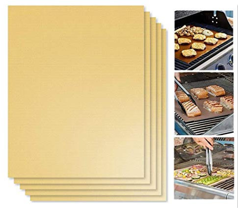 Hillento Grillmatte 5er-Set, Antihaft-Grillmatten, strapazierfähig, wiederverwendbar und pflegeleicht. Funktioniert für Gasgrillkohlegrill, 15,75 x 13 Zoll, Gold