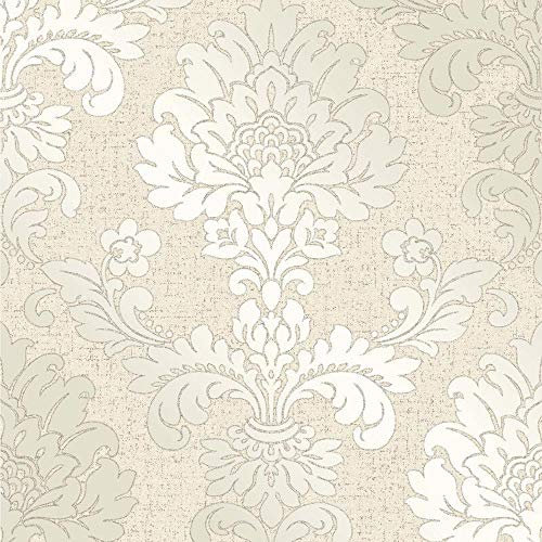 Cream Gold Glitter Damask Wallpaper Vinyl Textured Retro Quartz from YöL
