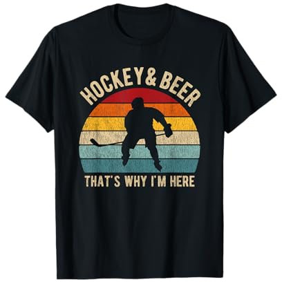 Hockey & Bier Eishockey Spieler Retro Sonne Geschenk Spruch T-Shirt