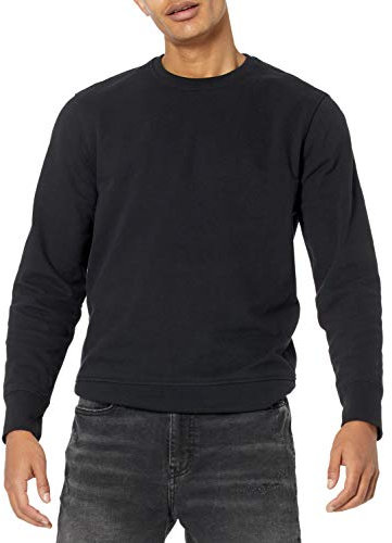 Amazon Essentials Felpa Girocollo Leggera in Spugna Francese e Pile a Maniche Lunghe Uomo, Nero, L