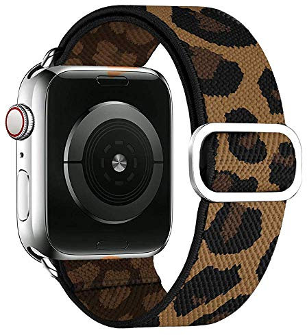 Elastisches Solo Loop Kompatibel mit Apple Watch Armband, Geflochtenes Muster Nylon Sport Armband für IWatch Series 6/SE/5/4/3/2/1 Strap,Brauner Leopard 38mm/40mm