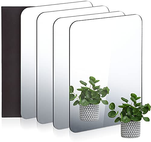 Queekay 4 Stücke Spind Spiegel Acrylspiegel 5,1 x 7,1 Zoll Abgerundeter Eckspiegel Acrylspiegel Wanddekor mit Magnet Magnetisch für Badezimmer Wohnzimmer Büro Dekoration