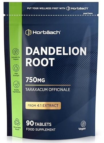 Dandelion Root Tablets 750mg | 3 Month Supply | High Strength Taraxacum Officinale 4:1 Extract | 90 Vegan Capsules | Horbaach