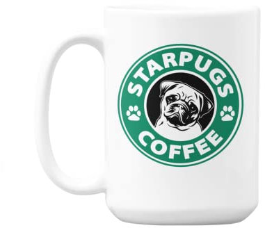 Make Your Mark Design Cute Starpugs White Ceramic Coffee & Tea Mug Cup for a Pug Mom or Dad (15oz)