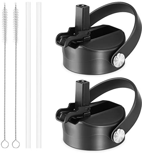 QIMUKKX Straw Lid for Hydro Flask Wide Mouth Bottle, Replacement Straw Lid with Dust Cover Fits Hydroflask Wide Mouth 12 16 18 20 32 40 64 oz, Black