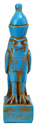 Statue des Horus Gott Falke Vogel Skulptur groß blau handbemalt schwerer Stein hergestellt in Ägypten Horus war ein Gott des Himmels in der alten ägyptischen Religion.