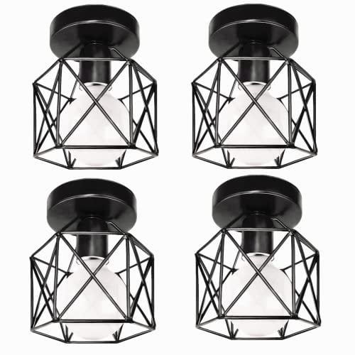 Industrial Hallway Ceiling Lights Flush Mount Black Ceiling Light Fixture Metal Ceiling Pendant Light for Hallway Bedroom Kitchen Living Room(No Bulb), 4Pack