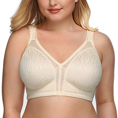 DotVol Reggiseno Base in Pizzo e Taglia Grossa Coppa Completa Non Schiuma Reggiseno Senza Fili Beige 8B