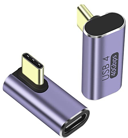 QIANRENON 40 Gbps USB C 90° Winkel Adapter USB 4.0 Type C Buchse auf Stecker rechtwinkliger Anschluss 8K Audio/Video Übertragung, 100 W Lade OTG, für Laptop Tablet Handy, 2 Stück