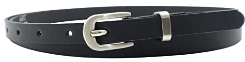 NK Belt GmbH Damen Ledergürtel aus Rindsleder, Made in Germany, Anzug Jeans Gürtel 12mm schmal #MR-19 (Schwarz, 105cm Gesamtlänge 120cm)