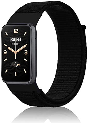Lonkenn Nylon Armband Kompatibel mit Xiaomi Smart Band 7 Pro, Ersatzarmbänd, Geflochten Elastisch Dehnbarer Ersatz Sport Klett Armbänder, Verstellbare Uhrenarmbänder für Xiaomi Band 7 Pro-Schwarz