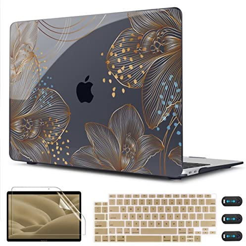 CISSOOK Für MacBook Air 13 Zoll Hülle 2021 2020 2019 2018 Modell M1 A2337 A2179 A1932, Schwarze Hartschale & Tastaturabdeckung & Displayschutzfolie für MacBook Air 13 mit Touch ID, Gorgeous Gold