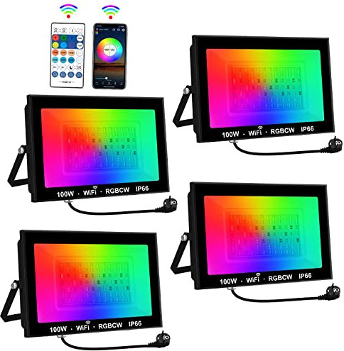 T-SUNUS RGB LED Strahler Außen, 100W RGB Strahler Outdoor Außen WiFi mit Bluetooth APP Steuerung, IP66 Wasserdicht Strahler Fluter für Party Garten Bar Deko Weihnachten