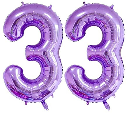 MiaLover 40 Zoll Zahl 33. Geburtstag deko Zahlen Ballon 33 Heliumballon 33 Geburtstagsdeko Riesen Aufblasbar Helium Folienballon Luftballons für Männer Frauen Happy Birthday Deko Luftballon(Lila)