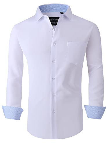 Alex Vando Mens Dress Shirts Regular Fit Long Sleeve Stretch Business Dress Shirts for Men,White,L