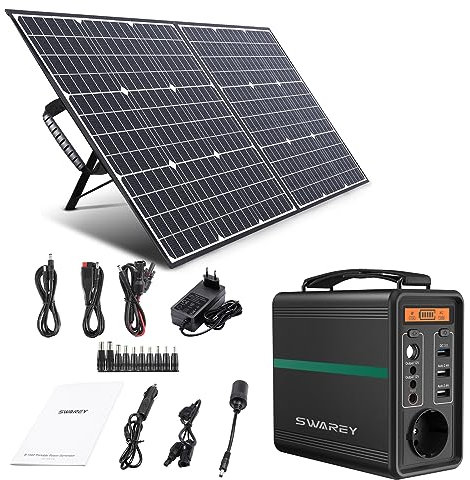 SWAREY Générateur Electrique Portable 166Wh avec Panneaux Solaires Pliable Batterie Externe 220V Sortir AC/USB/Type-C/QC 3.0