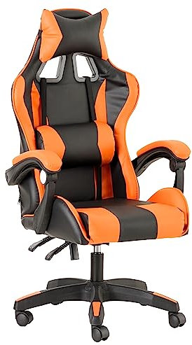 Baroni Home Gaming-Stuhl, ergonomischer Bürostuhl, gepolstert Gaming Sessel mit bequemer, Verstellbarer Rückenlehne, Gamer Chair mit Kopfstütze und Lendenwirbelstütze, Orange