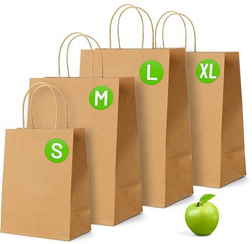 Brown Paper Bags with Handles - 50 Pack, Large Gift Bags 14 x 10 x 4.5, Twisted Handle Carrier Bag Kraft, Retail Lunch Party Shopping Grocery Food