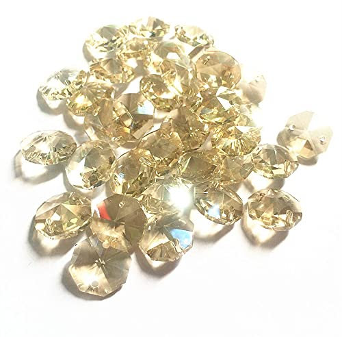 Kronleuchter Kristall Prismen Anhänger 100 teile/los Cognac Kronleuchter Perlen 14mm Glas Octagon Kronleuchter Teile in 2 löchern (mit Ringen) DIY Zubehör Kristall Vorhang Perlen Kristall Kronleuchter