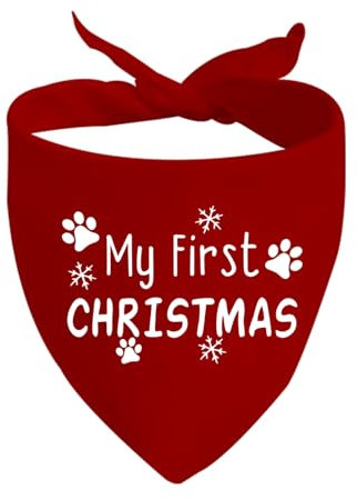 CENWA My First Christmas Hund Bandana, Rot, 70 cm x 34 cm, Polyester, Maschinenwaschbar, Weihnachten Hund Geschenk, Welpen Bandana