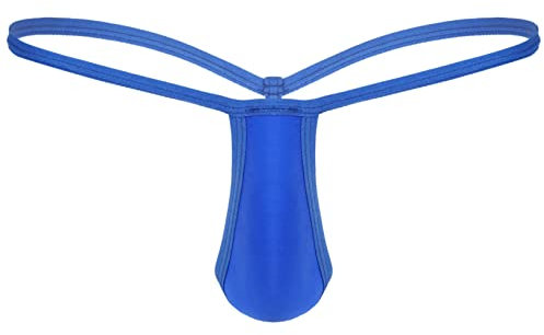 Oyolan String Homme Sexy Hot Micro String Ficelle T-Back Thong G-String Taille Basse Slip Tanga Elastique Underwear M-XXL Type E Bleu Royal M