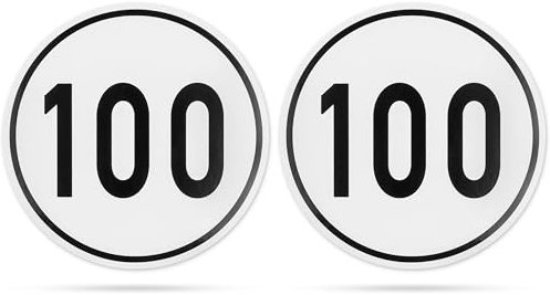 Aufkleber Set Geschwindigkeit mit 100 KM/H, 2 Stück, Ø 20 cm, selbstklebende Folie, außenklebend, Tempo Klebesticker für Anhänger, LKW, Bus, Landmaschine, Wohnwagen, Geschwindigkeitsaufkleber KFZ Set