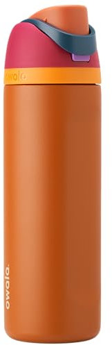 Owala FreeSip Insulated Stainless Steel Water Bottle with Straw for Sports and Travel, BPA-Free, 24-oz, Plum/Brown (Gemstone Chic)