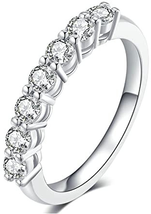 Beydodo Eheringe Weißgold 585 Einzeln Damen, Hochzeit Ring mit 7 Steine 0.7ct Diamant Verlobungsringe Frauen Ringe Nickelfrei Größe 56