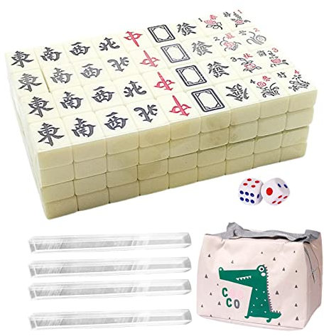 Fukamou Chinesisches Mahjong-Spielset - 144 Stück -Mahjong-Fliesen, Reise-Mah-Jong-Set Mit Aufbewahrungstasche, Traditionelle Chinesische Version, Familien-Brettspiele, Partyzubehör
