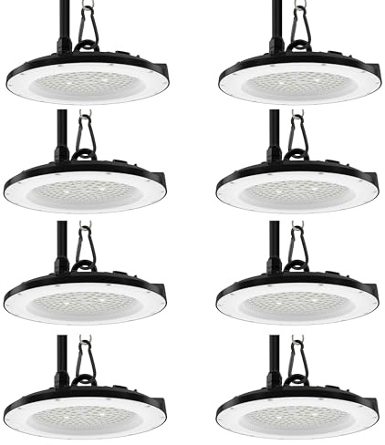 LUXULA 8er Pack LED Hallenstrahler UFO High-Bay 150W 15000lm, 5000K | 120 lm/W, 5000K Neutralweiß, IP65 IK08, EPISTAR LEDs, Industriebeleuchtung für Werkstatt und Lager, UFO High Bay