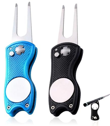 GZCXQ 2 Pcs Pitch Mark Repair Tool, Golf Divot Repair Tool with Button & Magnetic Ball Marker Pitch Mark, Lightweight Divot Repair Tool,Choice for Golfers
