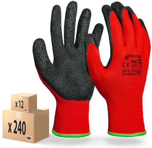 MK-Glove Abriebfest Arbeitshandschuhe Herren (12 Paar) - Gartenhandschuhe und Montagehandschuhe mit Latexbeschichtung - Werkstatt Schutzhandschuhe Mechaniker Handschuhe - Größe 7-S