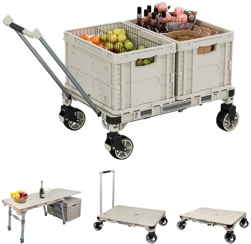 APOXCON Folding Platform Truck Heavy Duty 220lb Hand Trucks with 360° Rolling Swivel Wheels, Multi-functional Cart can be Used as Camping Table and Dolly Cart
