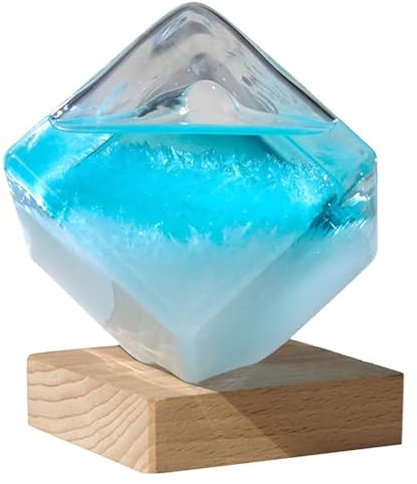 Yeory Sturmglas Wetterwetter Prognostaster Kristall Smal Blue Water Cube Sturmglas Wetter Prädiktor mit Holzbasis Wettervorhersage Flasche Wetterwetter Vorhersage von Sturmglas Desktop -Ornamenten