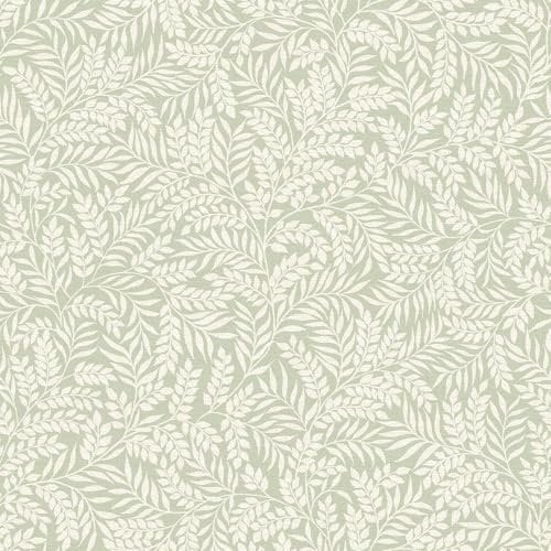 Mini Leaf Sage Green Wallpaper - Naturistic Leaves Botanical Trail - Trendy Stylish Feature Wall