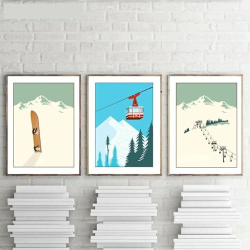 RDRDtbtr Vintage Wintersport Ski Kunstdruck Poster Wandbilder Abstrakt Skifahren Leinwand Bild Bild Wohnzimmer Inneneinrichtung Heimdekoration 30x50cmx3 Ungerahmt
