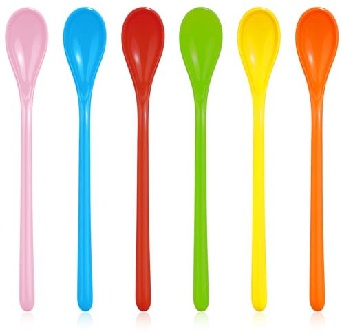 Giantree Lot de 6 Cuillères à Long Manche - 18 cm Colorées pour Café, Thé Glacé, Crème Glacée, Sundae, Cocktail, Chocolat Chaud