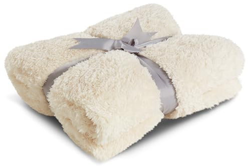 Como Kuscheldecke Creme, Teddy-Fleecedecke, kuschelige Wohndecke, 100% Polyester, 300 GSM, gesäumte Einfassung 150 x 200 cm