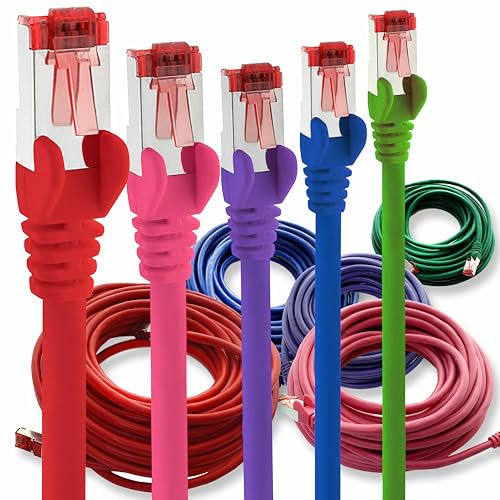 0,25 m - 5 pezzi - Cavo Ethernet Cat6 LAN RJ45 - 5 colori - Cavo di rete ad alta velocità per streaming, giochi, TV e computer - Stabile e durevole, perfetto per la rete domestica e l'ufficio