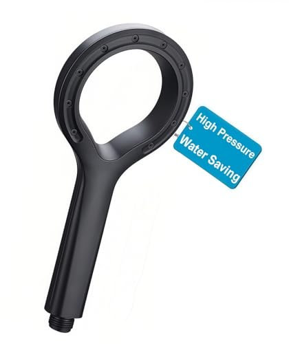 CUCM High Pressure(220%) Water Saving(60%) Handheld Shower Head with Polymer Water Mist Spray, Unique Star Ring Shaped Black Shower Head