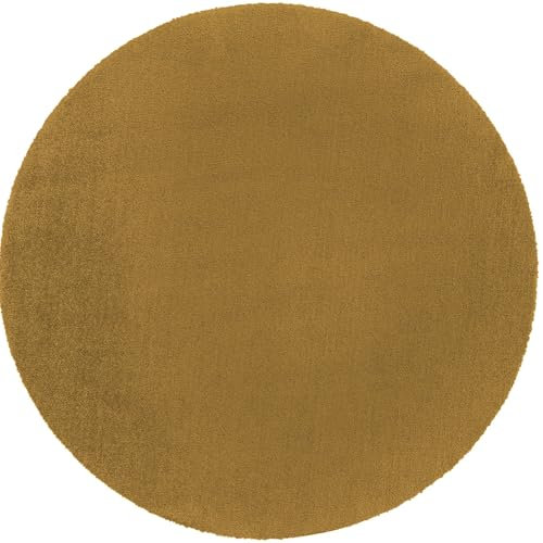 Steffensmeier Kurzflor Teppich Barcelona -Rund, Wohnzimmerteppich modern, strapazierfähig und pflegeleicht, Gold, Größe: Ø 200 cm