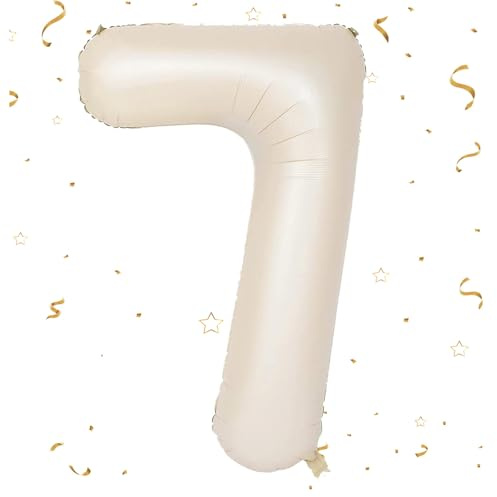 EWODEIEW Zahlen Luftballon 7 Beige,40 Zoll Luftballon Zahlen 7 Folien Ballon,Luftballon 7. Geburtstagsdeko Mädchen Riesen Folienballon 7. for Mädchen Jungen Birthday Party Geburtstag Dekor