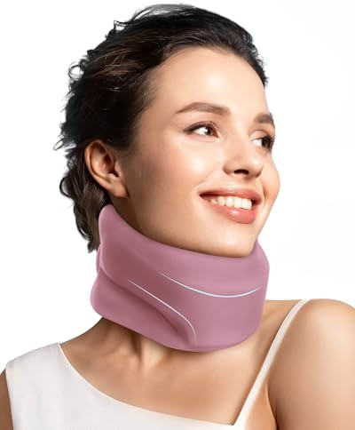 BETOVIN Nackenstütze gegen Nackenschmerzen, weiche Halskrause, verstellbar | Weicher Schaumstoff und verstellbare Passform für angenehmes Tragen beim Schlafen, Entspannen und im Alltag. Magenta, L.