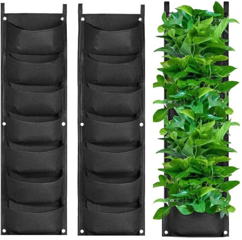 YANGUN 2Pcs Hanging Planter Grow Bag, 7 Pocket Plant Pouch, Wall Hanging Planter, Hanging Plant Grow Bags for Yard Garden Home Decoration(Black)