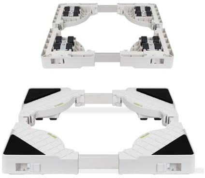 Base de lavadora con ruedas, universal, función antivibración, pedestales y marcos, tamaño ajustable, frenos laterales extraíbles, para profundidades de 45 hasta 65 cm, altura: 4 cm, capacidad de