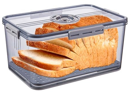 Tilizan Boite a Pain Hermetique, Boîte à Pain de Cuisine pour La Fraîcheur, Huche à Pain avec Enregistrement du Temps, Convient pour Placer du Pain, des Biscuits, des Fruits et des Légumes (L)