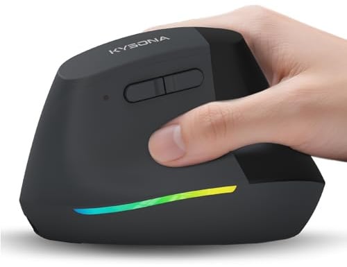 KYSONA Ratón ergonómico inalámbrico, mouse vertical, mouse Ergo Bluetooth, clic silencioso, (800/1200/2400/2400/4000), ratones recargables de 2,4 G con 6 botones para computadora, PC, Mac, portátil