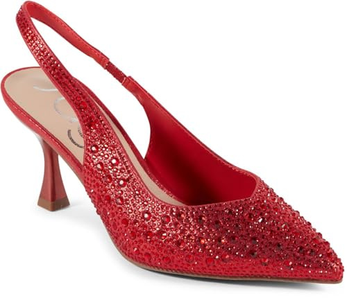 Sugar Women’s Rhinestone Slingback Heels – Sparkly Pointed Toe Stiletto Pumps for Wedding, Party, Evening & Formal Dress Shoes-Dazzy, Red Fabric-Size 7.5