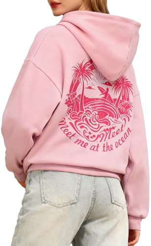 Yaepoip Pink Flower Hoodie - Preppy Hoodies for Women, Aesthetic Cute Oversized Y2k Hoodie